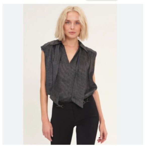 Anthropologie Harshman Lucille Blouse 3X Striped Silk Linen Sleeveless Tie Work - Picture 1 of 10